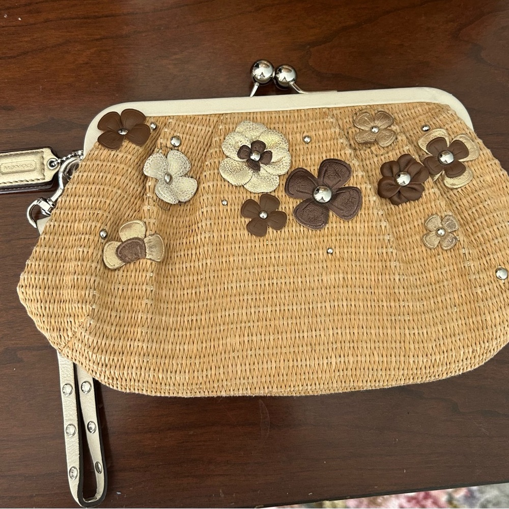 Coach Beige Floral Woven Wristlet